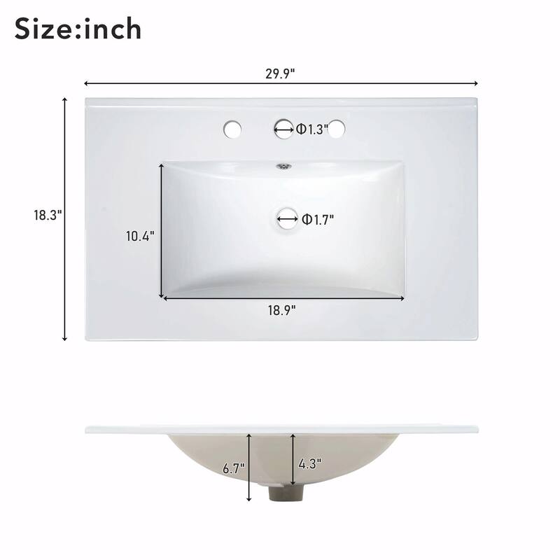 30" Bathroom Vanity with Ceramic Sink and Ample Storage