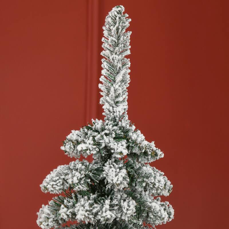 HOMCOM Unlit Snow Flocked Slim Pencil Tree - Realistic Branches, Green