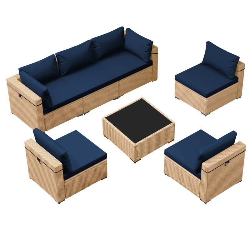 Patio Watcher 7-Piece Yellow Wicker Patio Conversation Set with Cushions