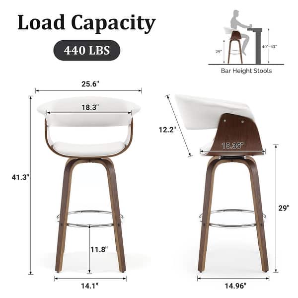 dimension image slide 5 of 14, 26"/29" Faux Leather Swivel Bar Stools, Wood Counter Stool