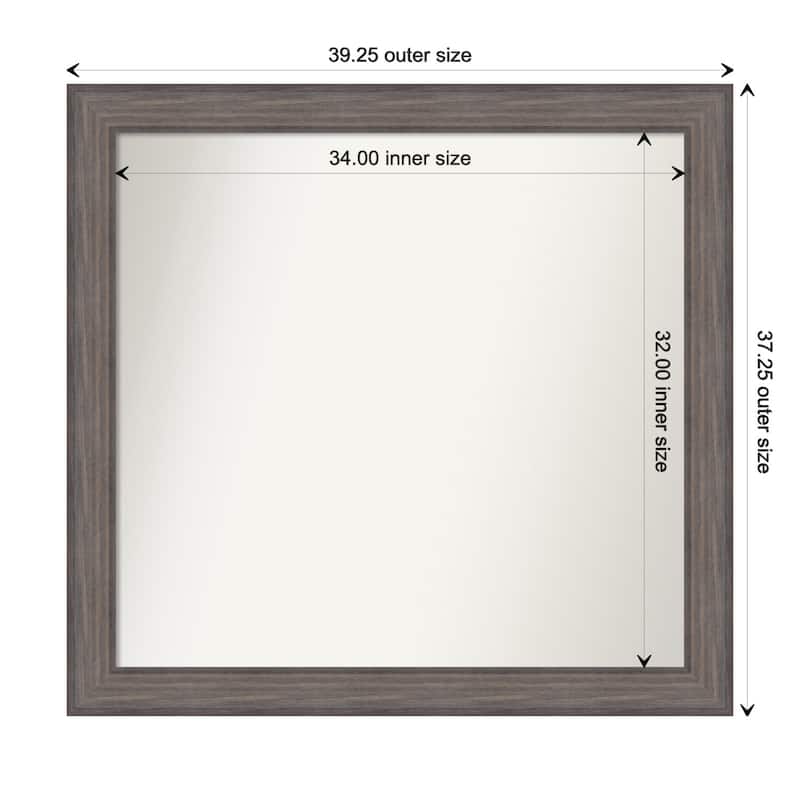 Country Barnwood Framed Non-Beveled Custom Wall Mirror, Bathroom Vanity Mirror - Outer Size: 39.25 x 37.25