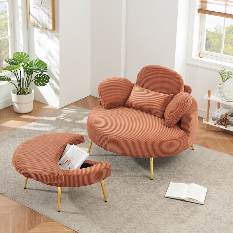 61 Inches Comfortable Seat, Small Sofa With Small End Table, Suitable For Lunch Break Casual Afternoon Tea Time Seat - Orange