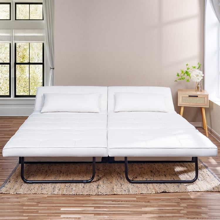 Sleeper Chair Bed, 4 In 1 Multi-Function Convertible Ottoman Bed, Breathable Linen Bed Chair, Convertible Sofa Bed - White,Set of 2