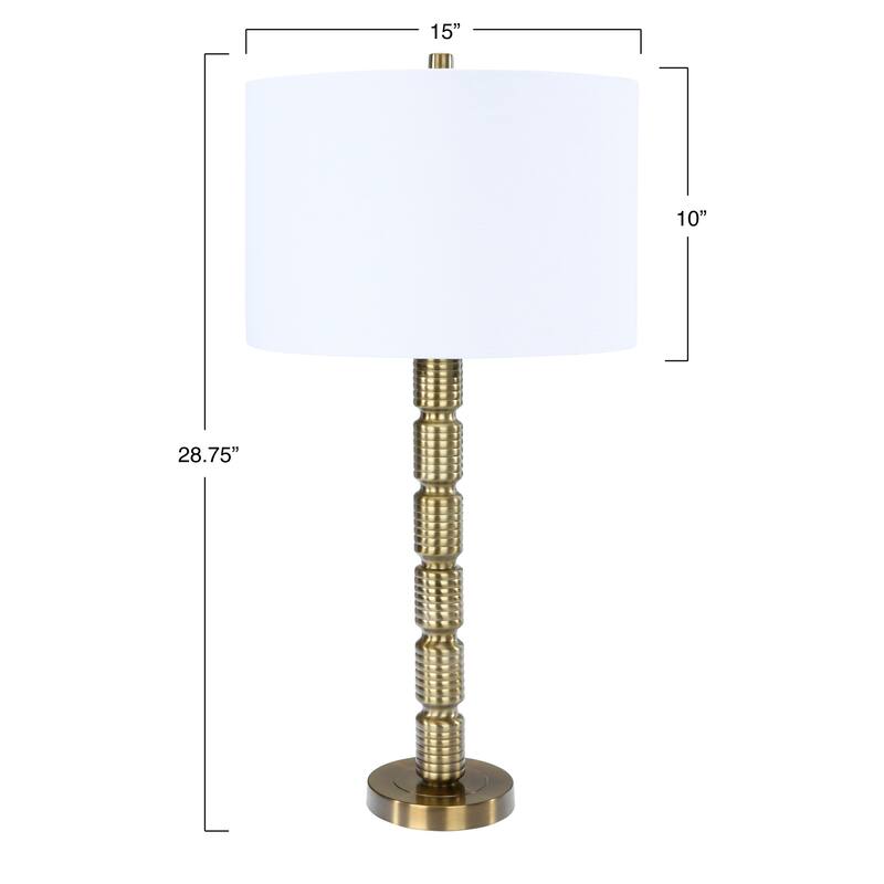 Faceted Stacked Metal Table Lamp with Linen Shade