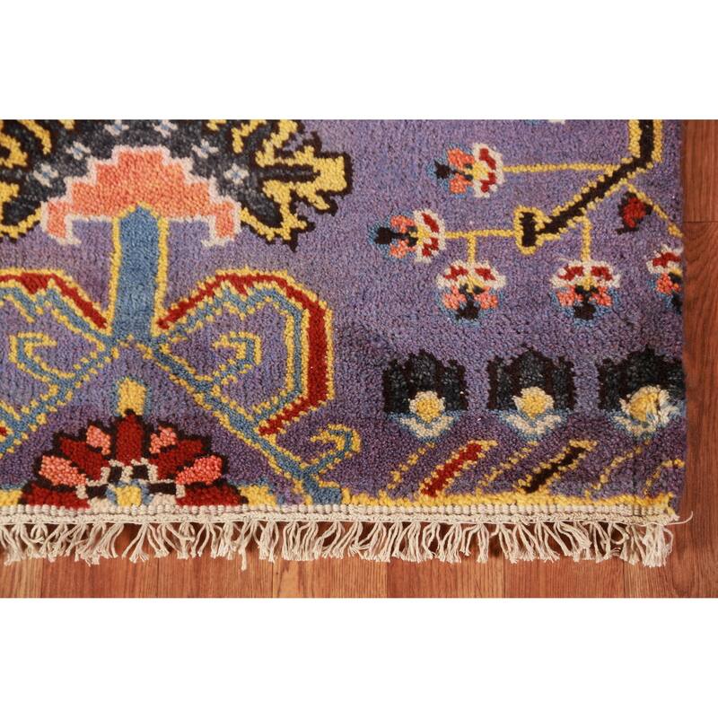 Hand Knotted Oriental 100% Wool Carpet Transitional All-Over Purples Oushak Runner Rug - 9' 10'' X 2' 7''