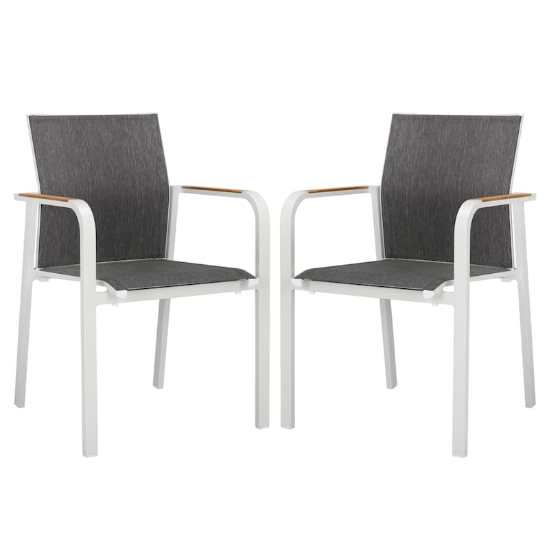 SAFAVIEH Outdoor Living Dexter Armchair with Teak (Set of 2) - White