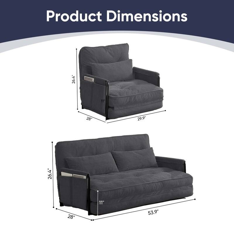 Mixoy Muti-Functional Folding Floor Sofa Bed,Lazy Sofa with Pillows,6 Position Adjustable Backrest-2+1