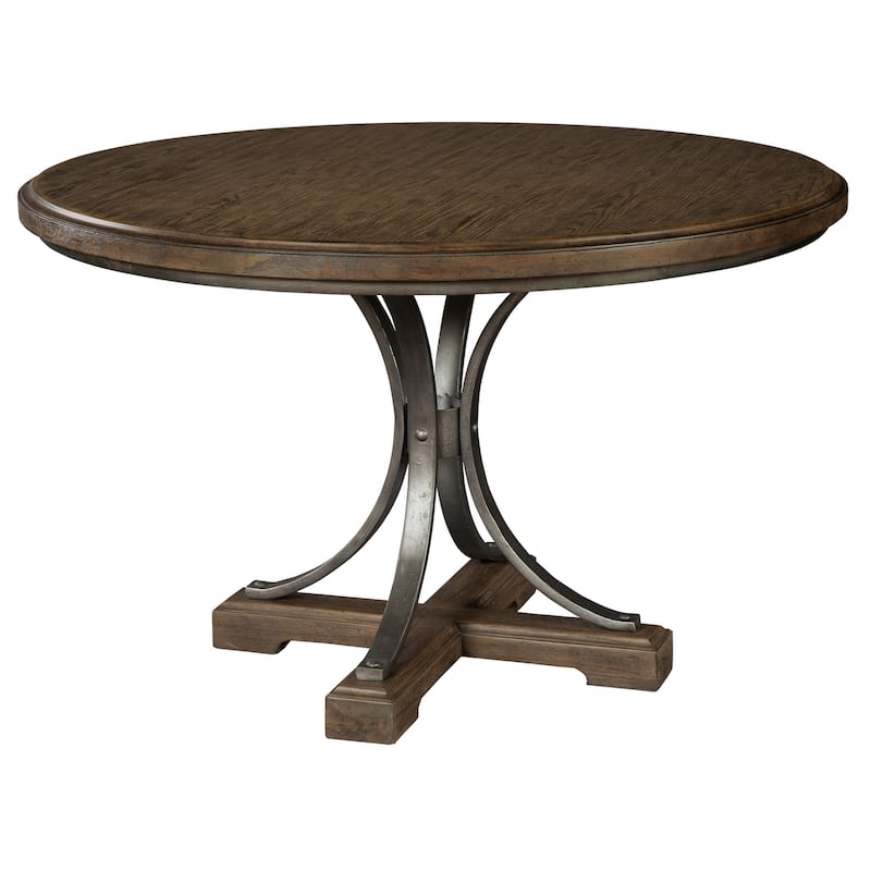 Aged Brown Wood and Pewter-grey Steel Round Dining Table - Brown Black