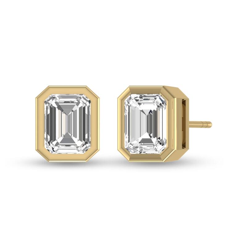 Marquee Lab Grown 3/4 Carat Emerald Bezel Set Diamond Solitaire Earrings in 14K Yellow Gold