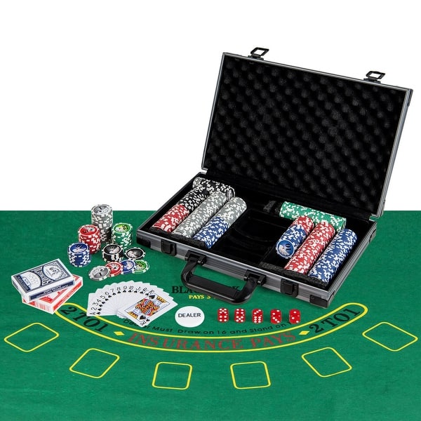 TOYSIE Texas Holdem Poker Game Set - Includes Holdu2019em Mat, 2 Card Decks