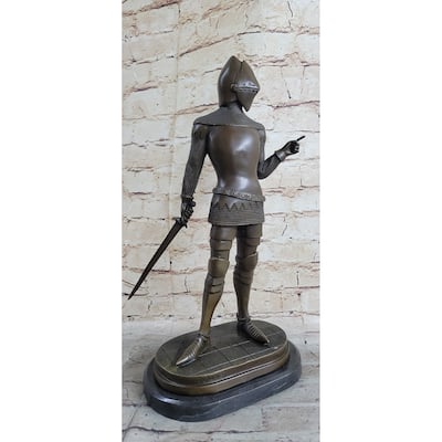 Bronze Sculpture Statue Figure Of Medieval Warrior Knight In Full Plate Mail Armor
