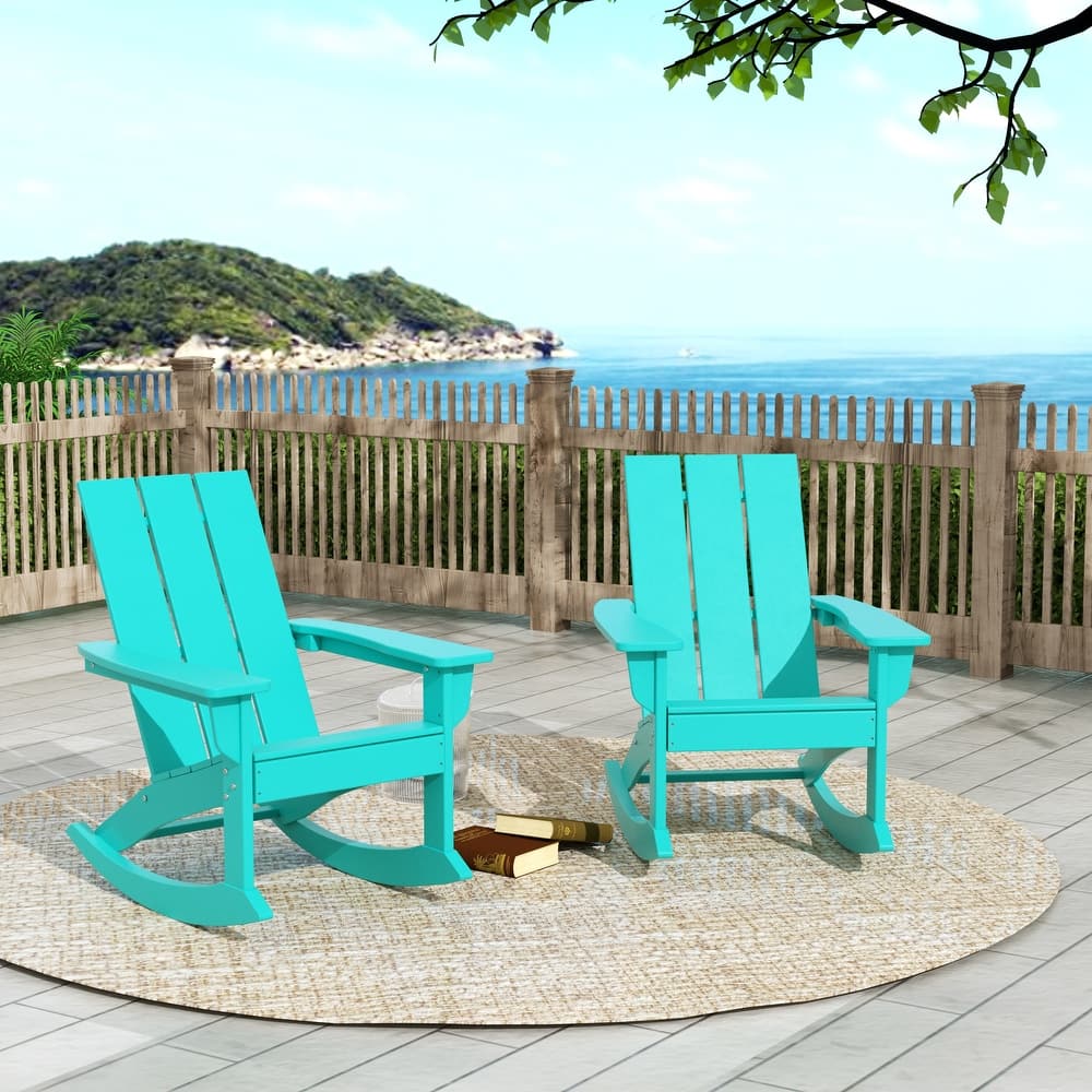 Shoreside Modern Eco-Friendly All Weather Poly Adirondack Rocking Chairs (Set of 2)
