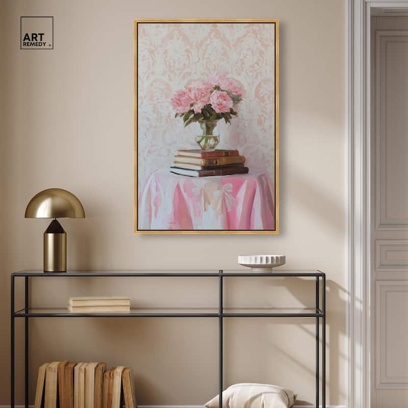 Pink Peonies on Books Canvas by Art Remedy