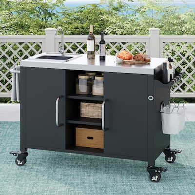 Outdoor Kitchen Island with Sink and Stainless Steel Top for Grilling and Food Preparation