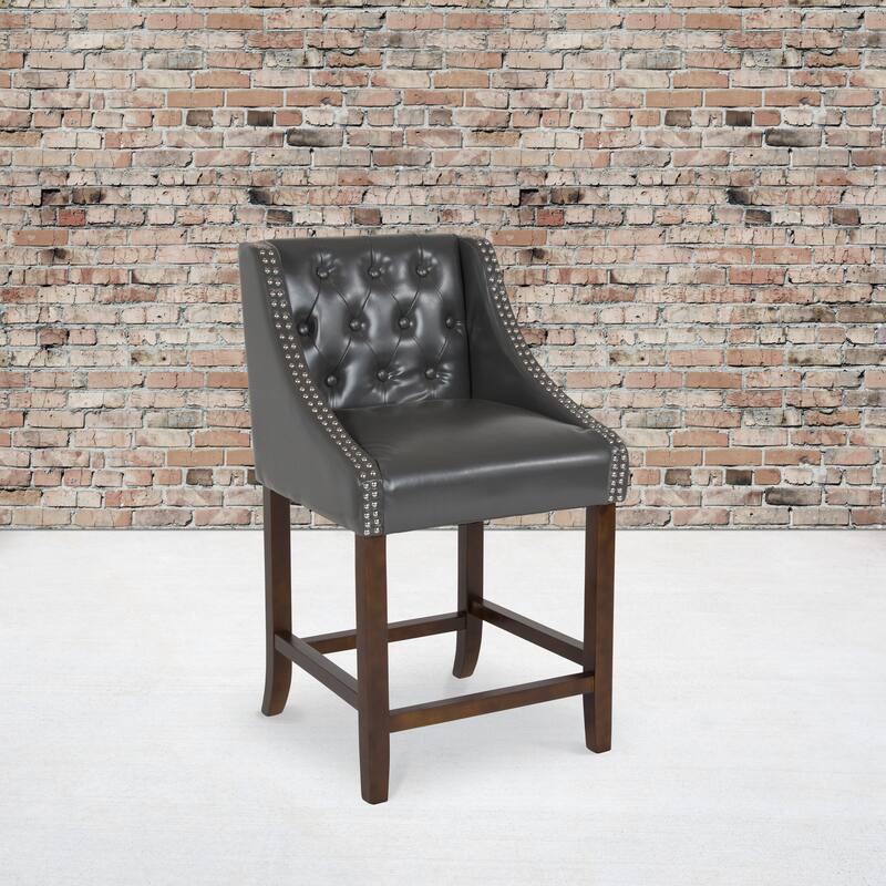 Transitional Tufted Upholstered/Walnut Finish Counter Stool (Set of 2)