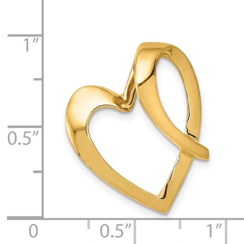 Curata 14k Yellow Gold Solid Polished 20mm Love Heart Slide Pendant Necklace