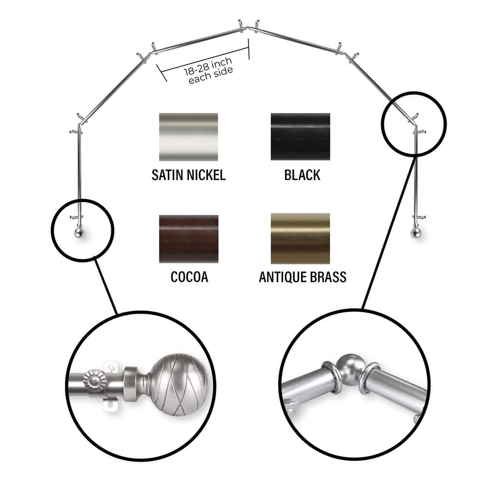 InStyleDesign 13/16" Desmond 6-Sided Bay Window Curtain Rod (18-28 inch each side)