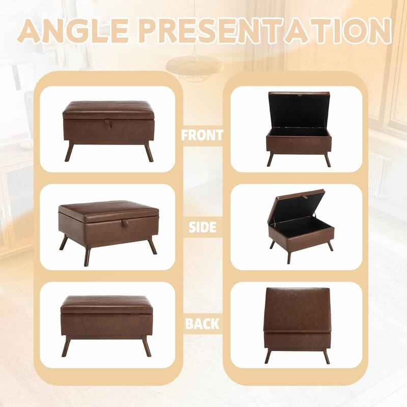Mid-Century Modern Square Coffee Table with Storage Bench