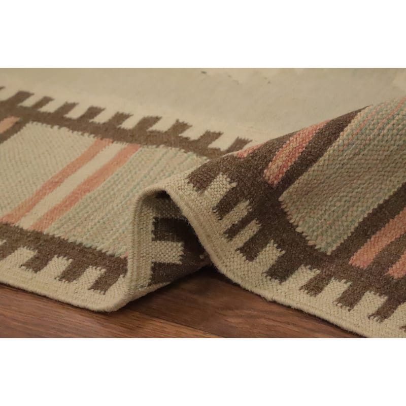 Hand Woven Oriental 100% Wool Carpet Southwestern Tribal Green Kilim Area Rug - 9' 9'' X 6' 8''