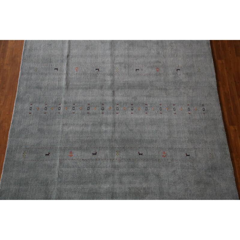 Hand Knotted Oriental 100% Wool Carpet Tribal Animal Pictorial Greys & Charcoal Gabbeh Area Rug - 9' 9'' X 8' 3''