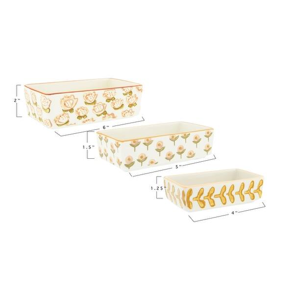 Small Hand-Stamped Rectangle Stoneware Ramekins with Floral Patterns ...