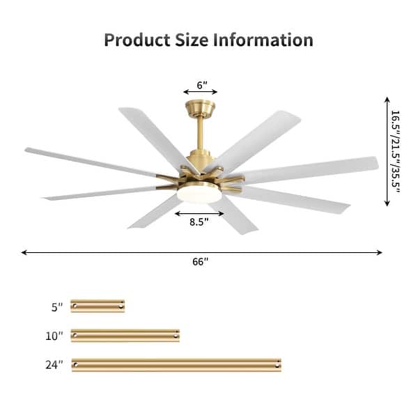 dimension image slide 3 of 7, 52/66/72/84 Inch Smart Ceiling Fan with Light ,Wall Switch, APP Control,Dimmable LED,8 Blades