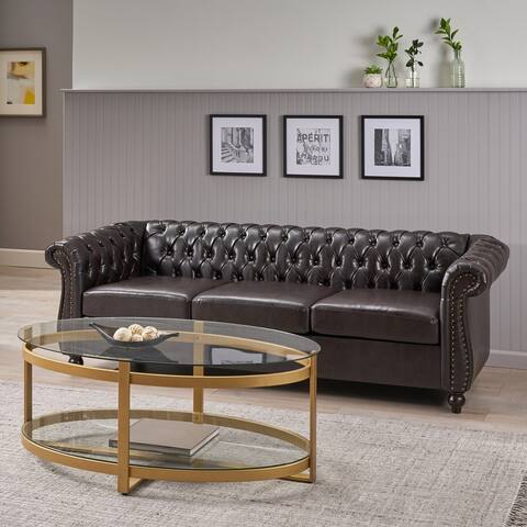 Parksley Tufted Chesterfield Faux Leather Sofa by Christopher Knight Home
