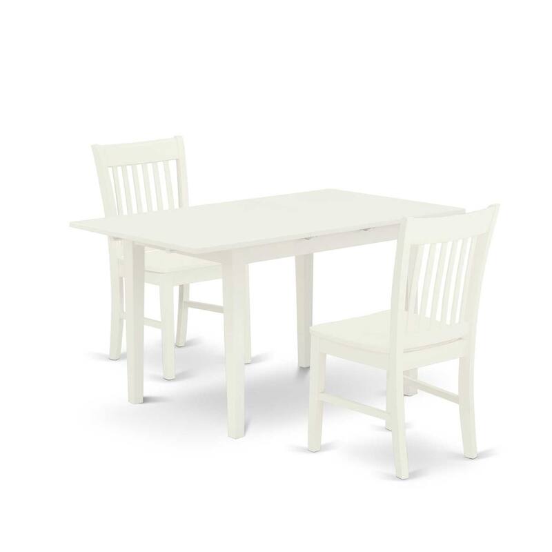 HomeStock 3-Pc Linen White Finish Rectangular Solid Wood Top With Butterfly Leaf Dining Table Set