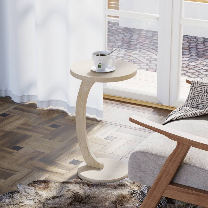 COZAYH C Shaped Round End Table for Couch Small Place, Space Saver Side Table for Sofa, Living Room, Bedside Area, Walnut