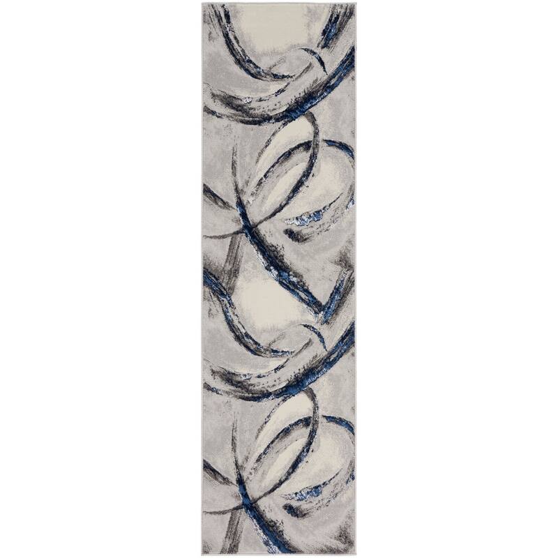 Inspire Me! Home Décor Brushstrokes Indoor only Abstract Area Rug - 2'2"x8' - Grey/Navy