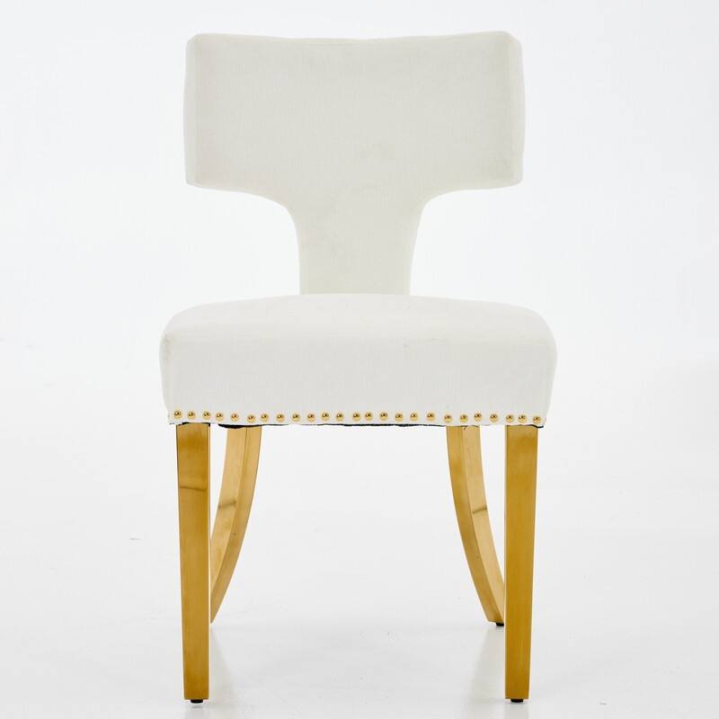 Dining Chairs Set of 2, Farmhouse Chenille Fabric Upholstered Accent Chair Curved Backrest with Copper Nails around