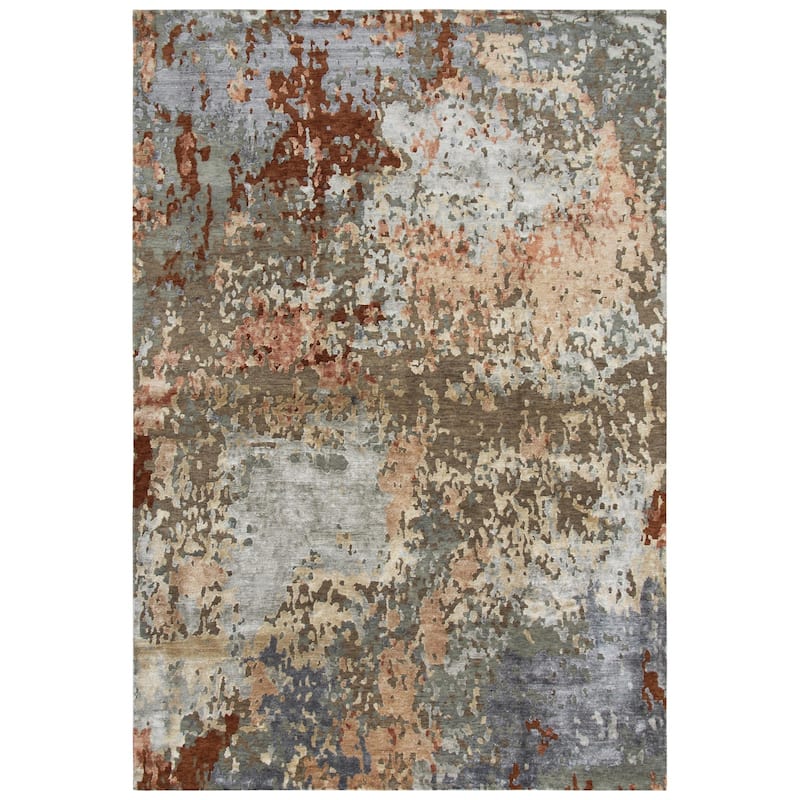 Alora Decor Noble Abstract Hand-knotted Wool Blend Rug - 6' x 9' - Dark Rust
