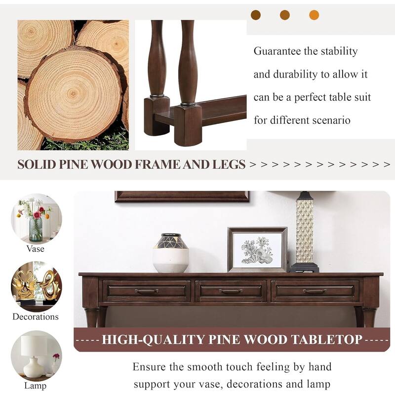63" Entryway Table,Solid Wood Console Table