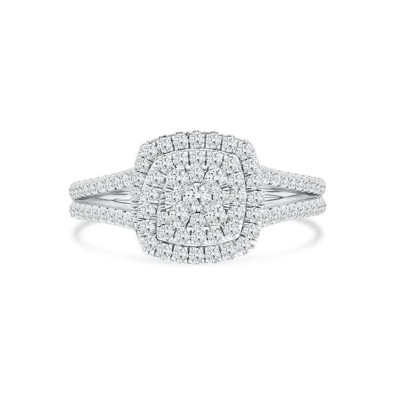 1/2ct TDW Diamond Double Halo Engagement Ring in 10K White Gold for Women