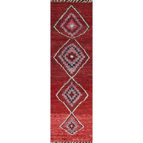 Tribal Geometric Oriental Moroccan Runner Rug Hand-knotted Wool Carpet - 2'6" x 10'9"
