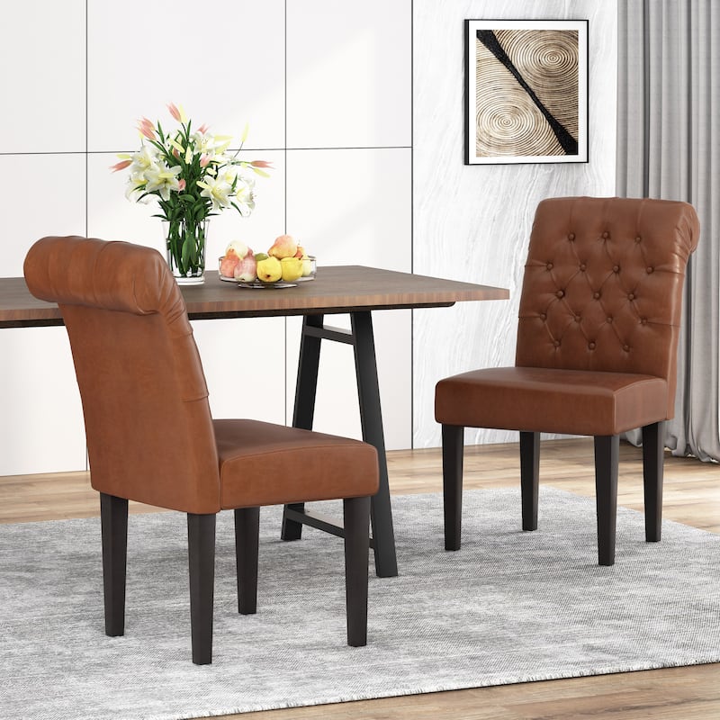 Modern Dining Chair PU Leather Dining Chair with Roll Top and Quilted Backrest, for Dining Room, Set of 2, Black