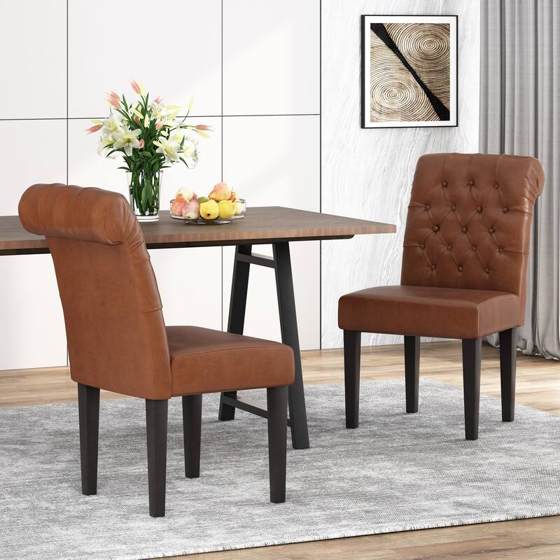 Roomfitters Upholstered Dining Chairs Set of 2, Tufted High-Back Side Chairs, Contemporary Accent Seating