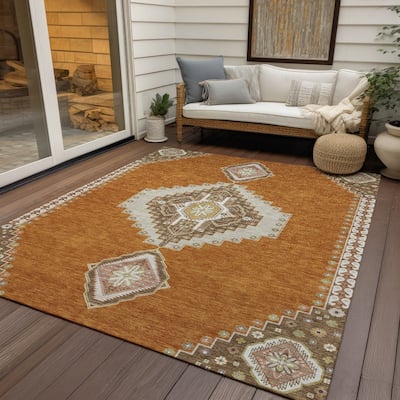 Machine Washable Indoor/ Outdoor Boho Traditional Chantille Rug