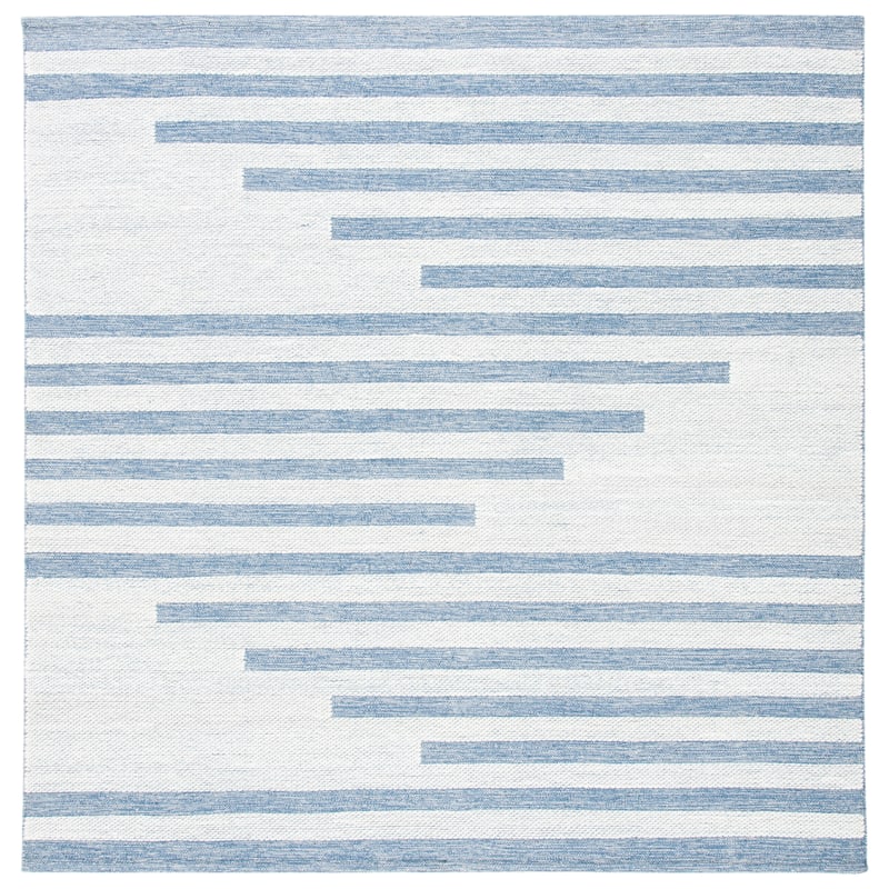 SAFAVIEH Handmade Striped Kilim Shawnte Modern Cotton Rug - 7' Square - Ivory/Blue