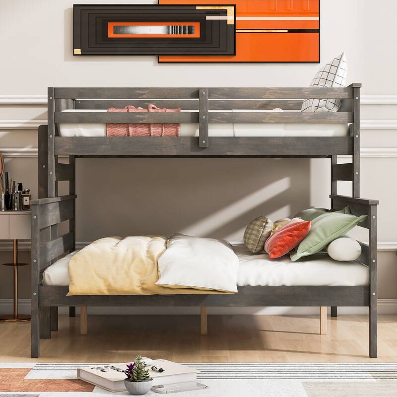 Twin XL over Queen Bunk Bed and Solid Wood Frame, 500lb Capacity, Convertible Design