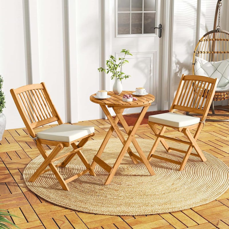 2/4PCS Patio Folding Chairs Portable Acacia Wood Dining Chair