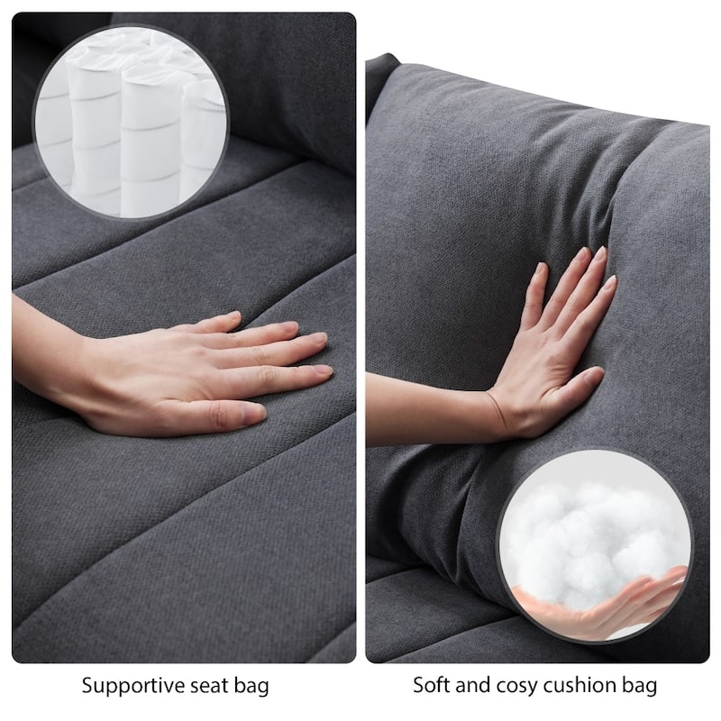 89" Modern Modular L-Shaped Sectional Sofa with Deep Seat,Movable Ottoman,Throw Pillows