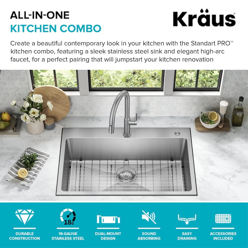 Kraus KCL-1706 Standart Pro 33" Undermount Single Basin Stainless