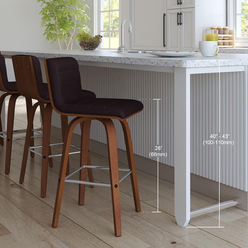 Skara Mid-Century Swivel Counter Stool, Upholstered Counter Height Chair with Bentwood Legs