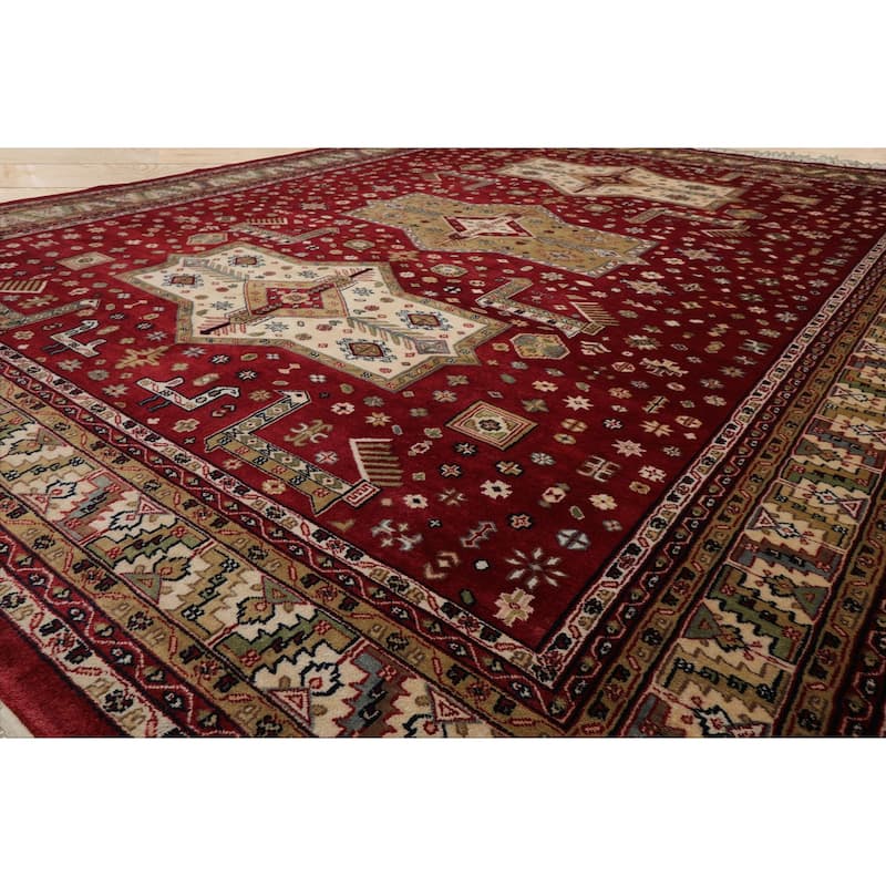 9x11'9'' Hand Knotted New Zewland Wool Burgundy Silky Sheen Area Rug - 9' x 11' 9''