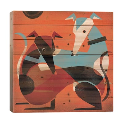 Greyhound Pair Print On Wood by Terry Runyan - Multi-Color