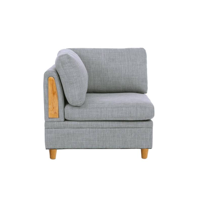 5pc Modular Sofa Set, Light Grey Fabric, 2 Corner Wedges, 1 Armless Chair, 2 Ottomans