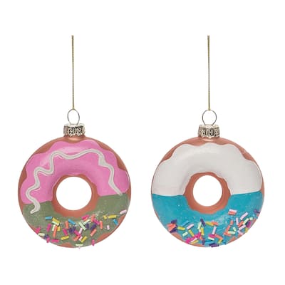 Transpac Glass Donut Sprinkles Ornament Set of 2 Christmas Home Decorations