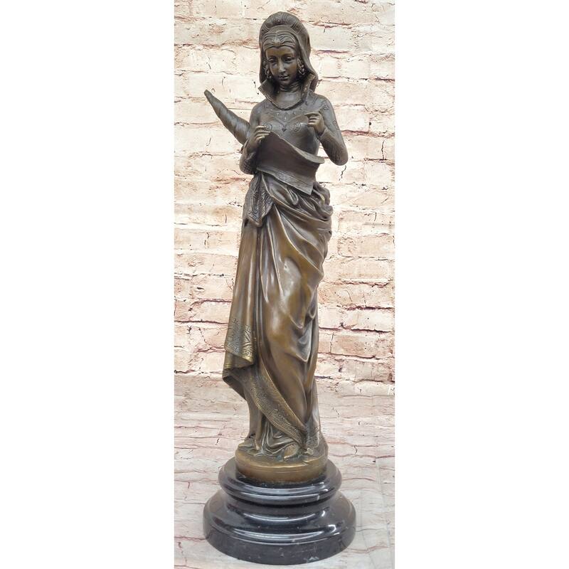 Bronze Fortuna Roman Goddess Of Luck Lady Tykhe Statue Figurine On Marble Base
