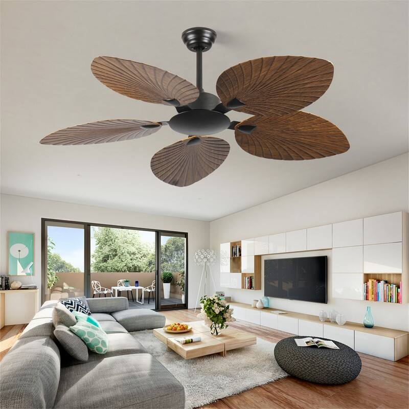 52" Indoor/Outdoor Retro 5-Palm Leaf Shaped Blades Tropical Ceiling Fan without Light